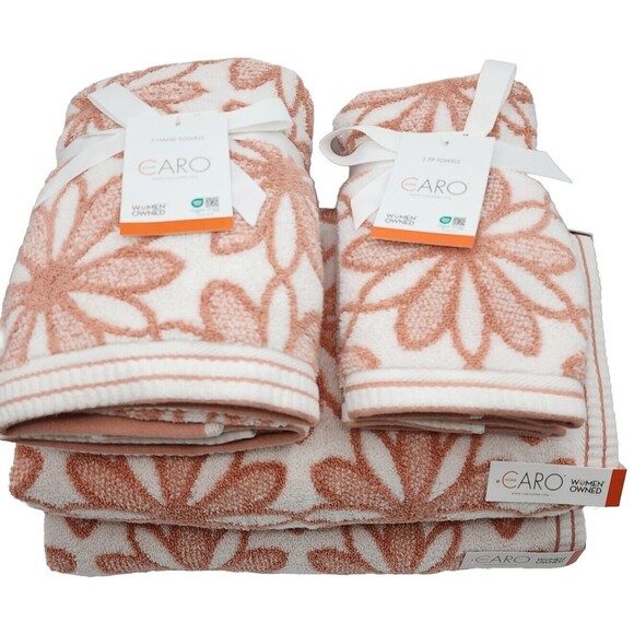 Caro Home 6pc Daisydays Cotton Bath Towel Set 2Bath 2Hand 2Tip Rose And White‎ - Picture 3 of 16